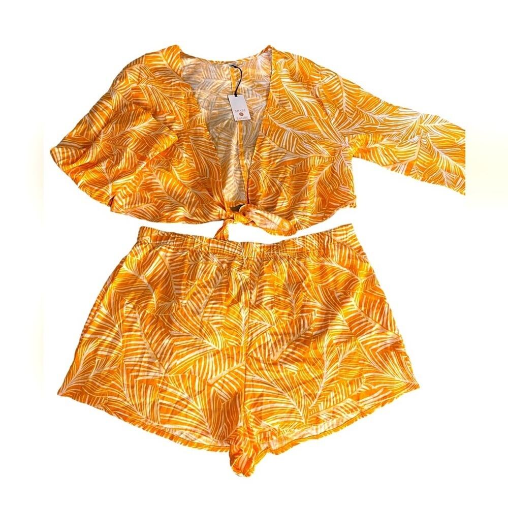NWT Shade&Shore BEACH OUTFIT Set Women XL Boho Orange Crop Front Tie Lightweight